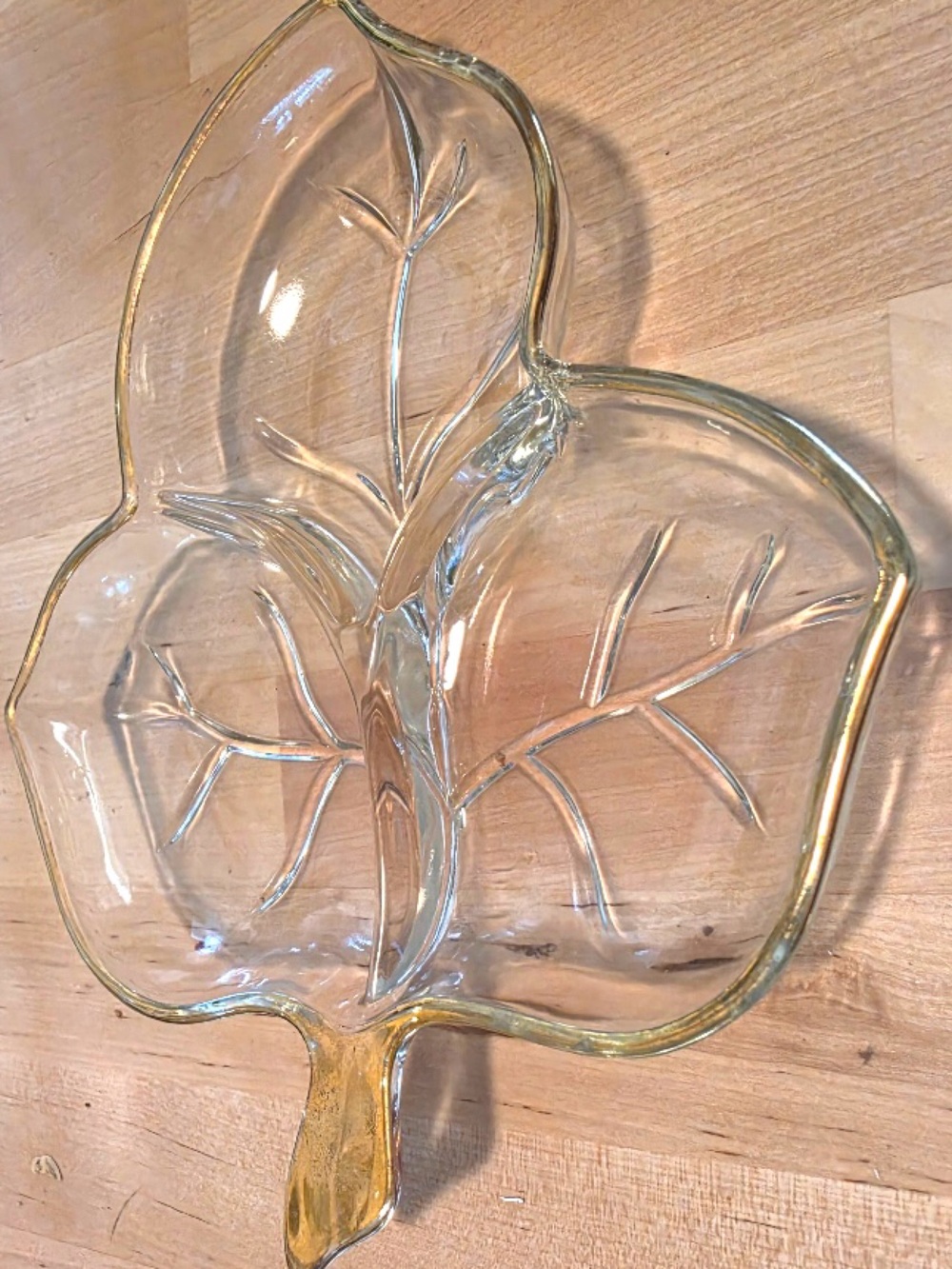 Vintage Hazel Atlas Fall Autumn clear Leaf-Shaped Glass Serving Tray Home Dining